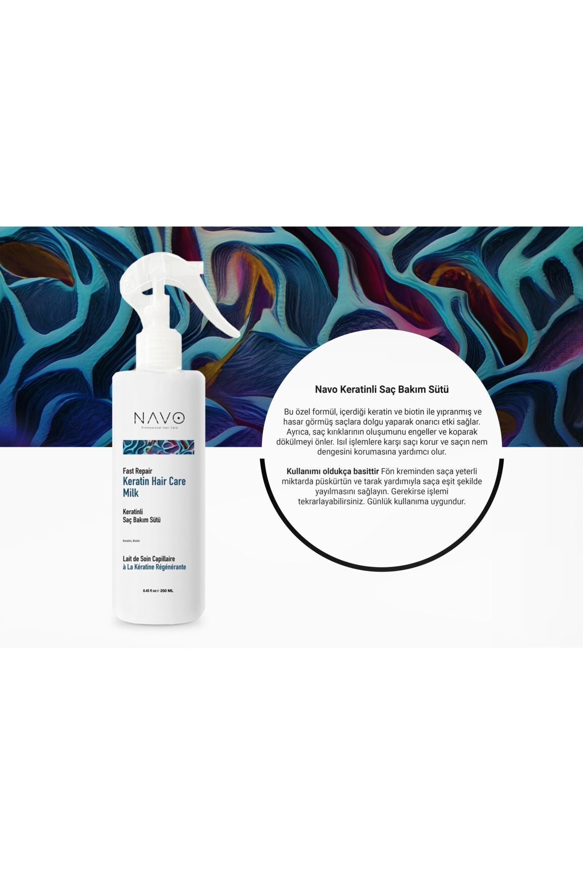 Keratin Biotin Hızlı Onarıcı Ve Dökülme Önleyici Saç Bakım Sütü / Sıvı Saç Kremi 250ml